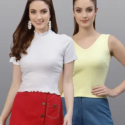 Friskers Pack of 2 White & Yellow Fitted Tops-picture-40