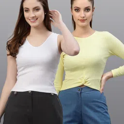 Friskers Pack of 2 White & Yellow Fitted Tops-picture-15