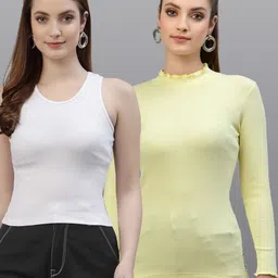 Friskers Pack of 2 White & Yellow Fitted Tops-picture-21