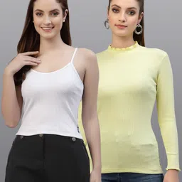 Friskers Pack of 2 White & Yellow Fitted Tops-image-98