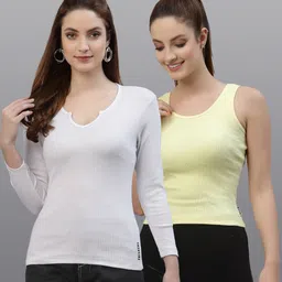 Friskers Pack of 2 White & Yellow Fitted Tops-image-94