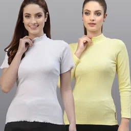 Friskers Pack of 2 White & Yellow Fitted Tops-image-96