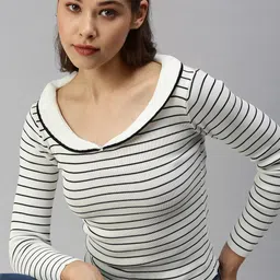 SHOWOFF White Striped Monochrome Top-picture-38