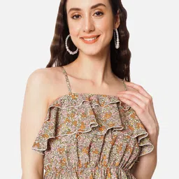 BAESD Floral Print Shoulder Straps Layered Crepe Crop Top-picture-21