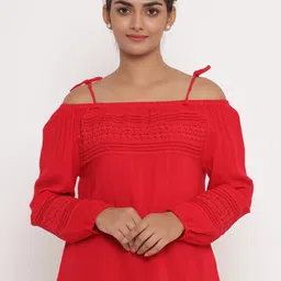 SAVI Self Design Off-Shoulder Puff Sleeves Bardot Top-picture-37