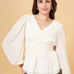 Honey by Pantaloons Self Design Puff Sleeve Smocked Empire Top-image-69