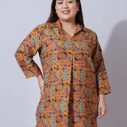 U&F Beyond Women Plus Size Print Crepe Shirt Style Longline Top image 4