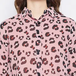 Fashfun Animal Print Shirt Collar Cuffed Sleeves Georgette Shirt Style Top image 2