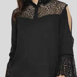 Moda Elementi Cold-Shoulder Sleeves Cotton Lace Shirt Style Top image 2