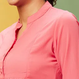 Globus Coral Mandarin Collar Gathered Longline Top image 2