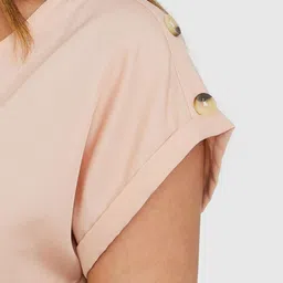 Styli Beige Regular Length V Neck Blouse with Shoulder Button Detail image 2