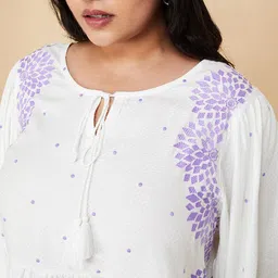max Plus Size Geometric Embroidered Tie-Up Neck Puff Sleeve Top image 2