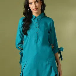 HERE&NOW Mandarin Collar Cotton High-Low Longline Top image 2