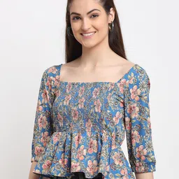 DOOR74  Floral Print Crepe Cinched Waist Top image 3