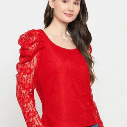 Imfashini Self Design Puff Sleeves Lace Top image 3
