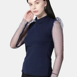 Selvia High Neck Puff Sleeves Fitted Top image 4