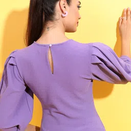 Tokyo Talkies Purple Round Neck Puff Sleeves Regular Top image 4