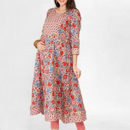 Mom For Sure by Ketki Dalal Floral Printed A-Line Cotton Maternity Kurta image 5
