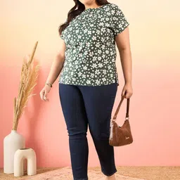 Sztori Plus Size Floral Printed Mandarin Collar Extended Sleeves Crepe Top image 2