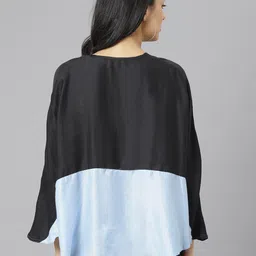 am ma Black & Turquoise Blue Colourblocked A-Line Top image 4