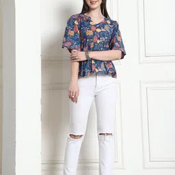 Rajnandini Floral Print Flared Sleeve Cotton Empire Top image 4