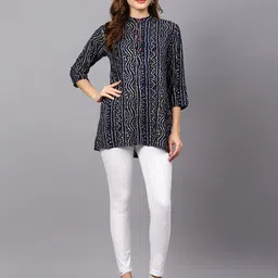 Indietoga Bandhani Print Mandarin Collar Ethnic Top image 4