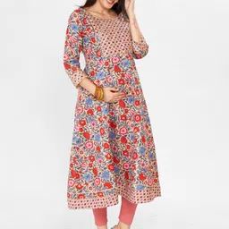 Mom For Sure by Ketki Dalal Floral Printed A-Line Cotton Maternity Kurta image 2