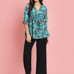 CHARMGAL Floral Printed V-Neck Georgette Empire Top image 2