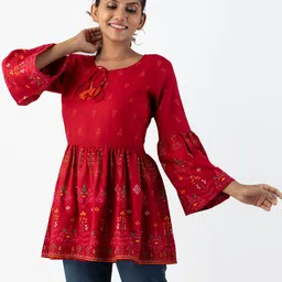 KALINI Red Indigo Empire Longline Top image 4