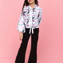 V-Mart Girls Abstract Printed V-Neck Puff Sleeves Georgette Cotton Shirt Style Top image 5