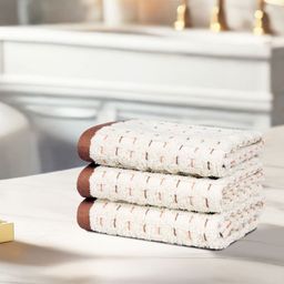 MYTRIDENT ODYSSEY Beige & Brown 3 Pieces Printed Pure Cotton 600 GSM Face Towels-picture-40