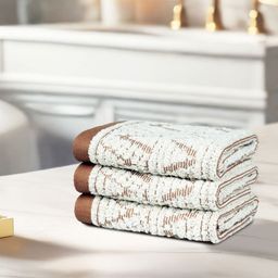 MYTRIDENT PEBBLE Beige & Brown 3 Pieces Printed Pure Cotton 600 GSM Face Towels-picture-10