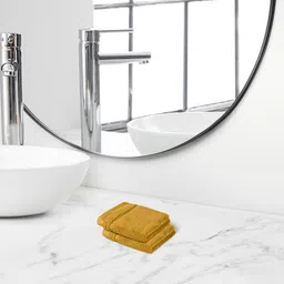 Himeya 2 Pcs Yellow Self Design 650 GSM Pure Terry Cotton Face Towels-image-7