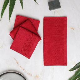 SPACES Red Set Of 4 Textured 450 GSM Pure Cotton Face Towels-picture-23