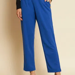 Zastraa Women Blue Relaxed Straight Leg Straight Fit High-Rise Trousers-image-18