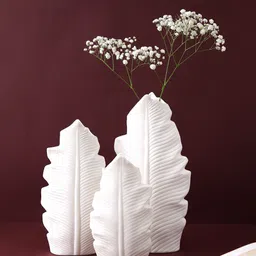 TAYHAA White 3 Pieces Textured Ceramic Feather Vases image 1