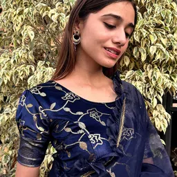 Bindigasm's Advi Floral Printed Sequinned Puff Sleeves Stretchable Velvet Saree Blouse image 1