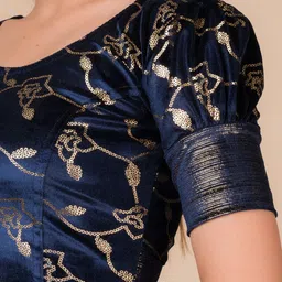 Bindigasm's Advi Floral Printed Sequinned Puff Sleeves Stretchable Velvet Saree Blouse image 5