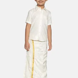 Sethukrishna Boys Cream-Coloured Solid Shirt with Veshti Set-picture-40