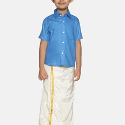 Sethukrishna Boys Blue & White Shirt with Veshti Set-picture-16