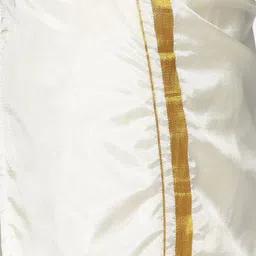Sethukrishna Boys Cream-Coloured Solid Shirt with Veshti Set image 2