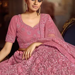 ODETTE Floral Embroidered Stone Work Semi-Stitched Lehenga Choli With Dupatta image 2