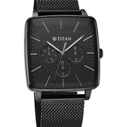 Titan Men Black Dial & Black Stainless Steel Textured Straps Analogue Watch 90147NM01 image 2