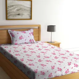 FABINALIV White Floral Cotton Blend Single Bedsheet with Pillow Cover-picture-25