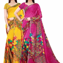 KALINI Set Of 2 Yellow & Magenta Pure Georgette Saree-picture-12