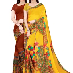 Florence Brown & Yellow  Pack Of 2 Pure Georgette Saree-picture-17
