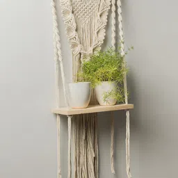Decazone Macrame Bohemian Beige Cotton Rope Wall Hanging With Wooden Shelf-image-43
