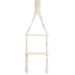 Decazone Beige Wood 2-Tier Macrame Hanging Wall Shelf image 5