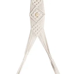 Decazone Beige Wood 2-Tier Macrame Hanging Wall Shelf image 3