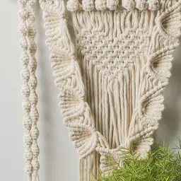 Decazone Macrame Bohemian Beige Cotton Rope Wall Hanging With Wooden Shelf image 5